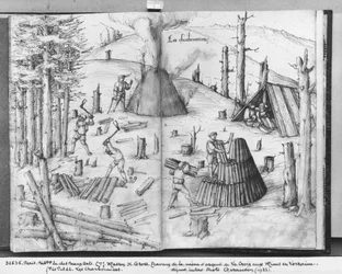 Mina de plata de La Croix-aux-Mines, Lorena, fol.21v y 22r, carboneros, c.1530